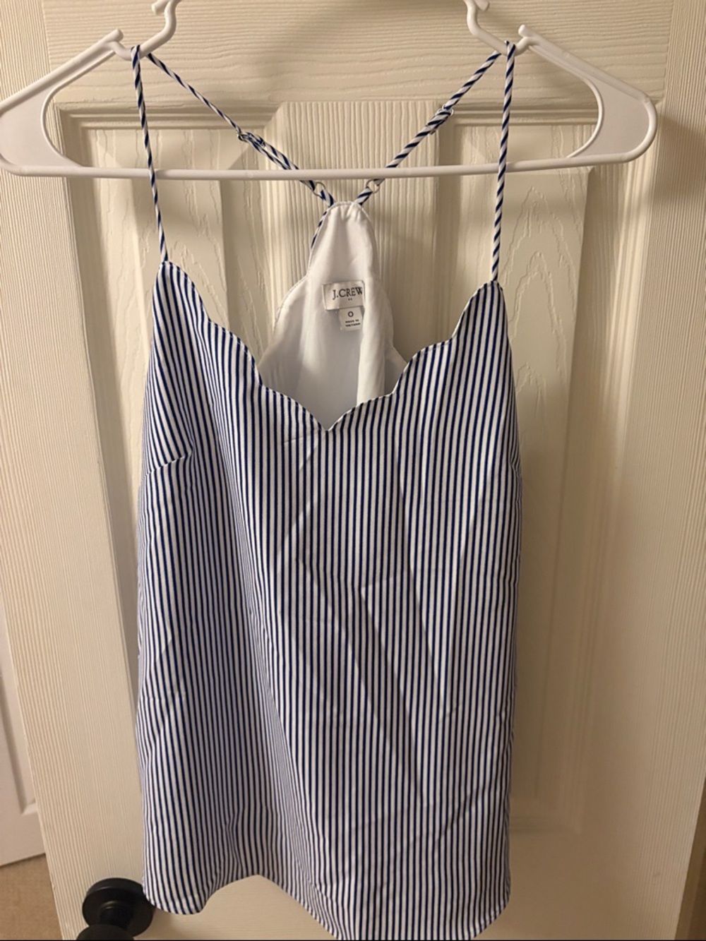 J. Crew Navy and White Vertical Stripe Spaghetti Strap Dress